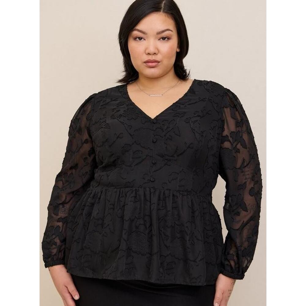 Torrid Womens Black Lace Peplum Top Size 5X Whimsigoth Witchy Grunge Dark Floral